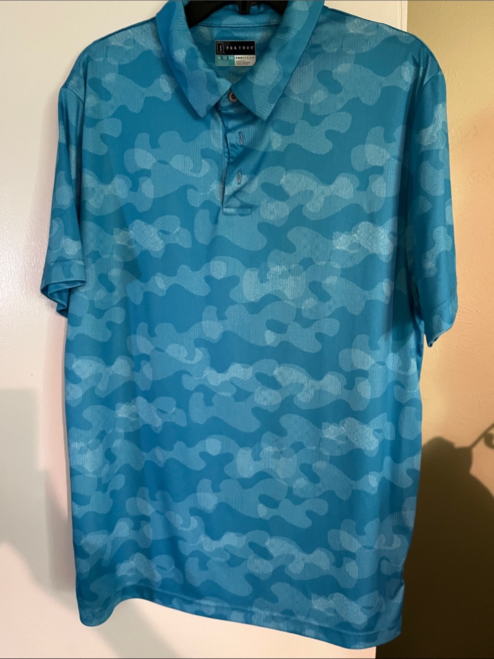 PGA Tour PRO Series Men's Teal Blue Camo Polo